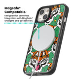 Fierce Jungle Tigers (Green) Magsafe Black Impact Phone Case for iPhone 13, iPhone 14, iPhone 15