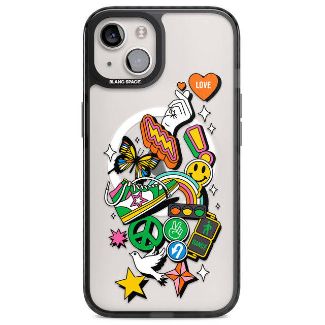 Nostalgic Sticker Collage Magsafe Black Impact Phone Case for iPhone 13, iPhone 14, iPhone 15