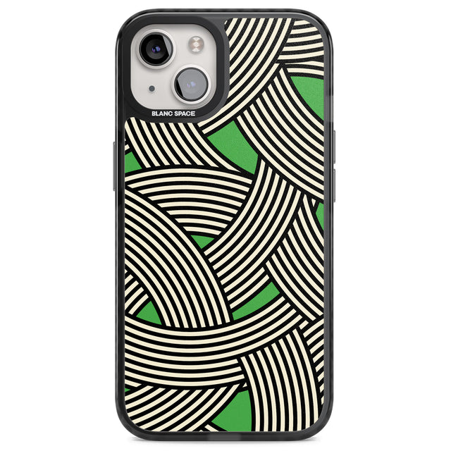 Green Optic Waves Magsafe Black Impact Phone Case for iPhone 13, iPhone 14, iPhone 15