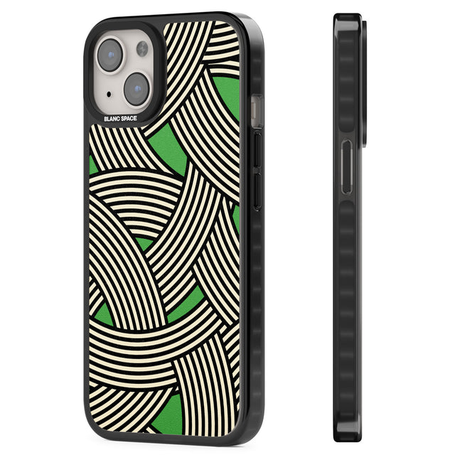 Green Optic Waves Magsafe Black Impact Phone Case for iPhone 13, iPhone 14, iPhone 15