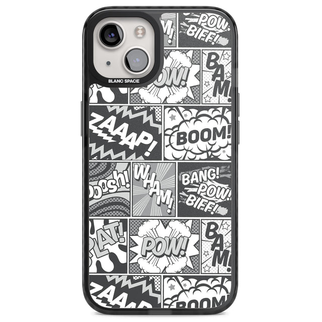 Onomatopoeia (Black & White) Magsafe Black Impact Phone Case for iPhone 13, iPhone 14, iPhone 15