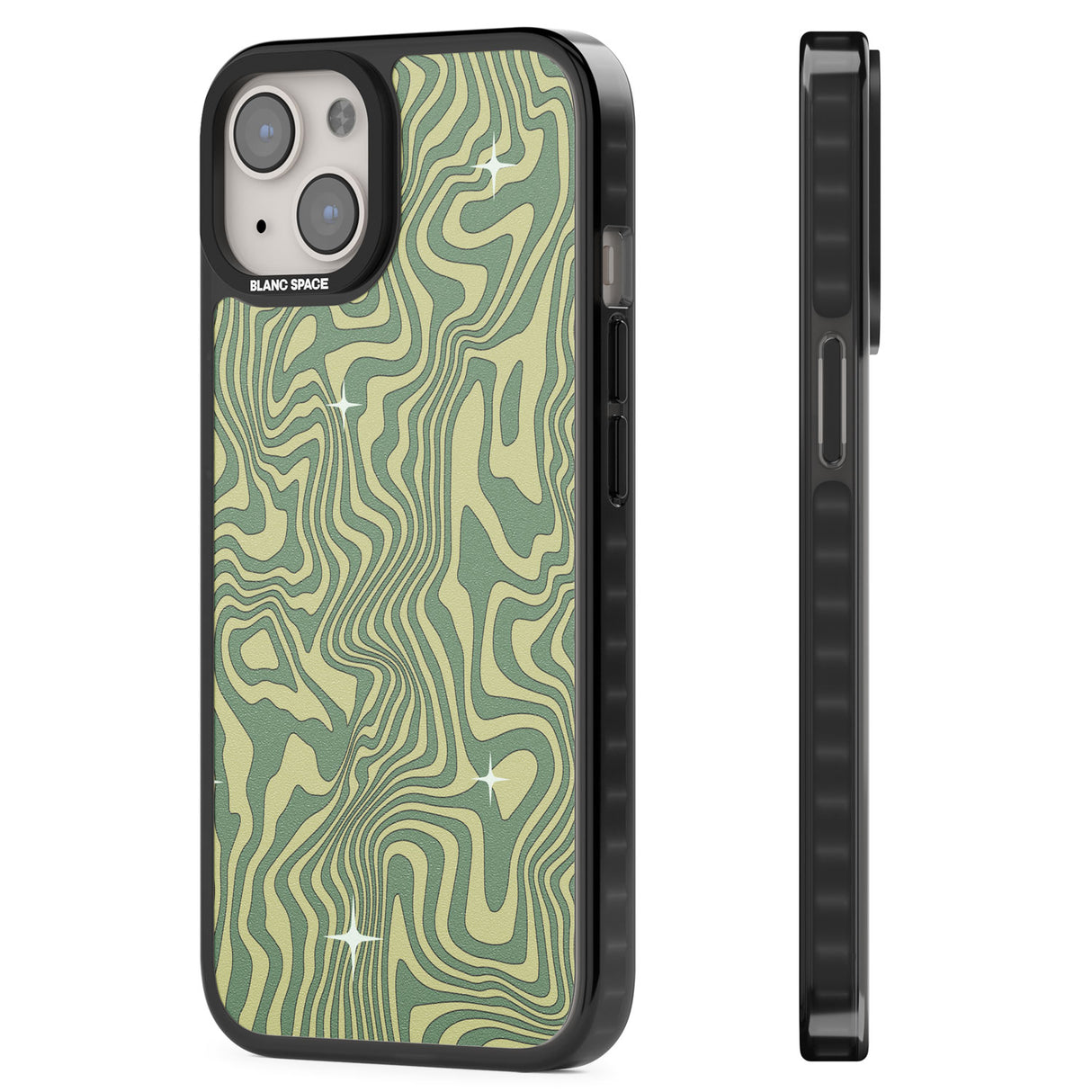 Green Abstract Wave Magsafe Black Impact Phone Case for iPhone 13, iPhone 14, iPhone 15