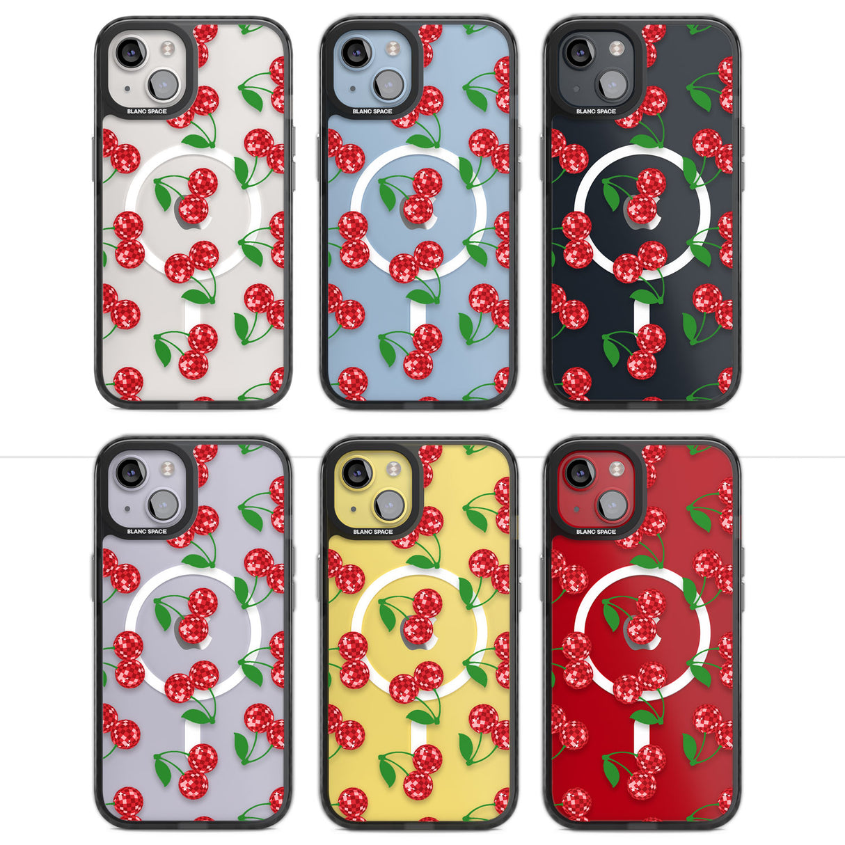 Disco Cherry Pattern Magsafe Black Impact Phone Case for iPhone 13, iPhone 14, iPhone 15