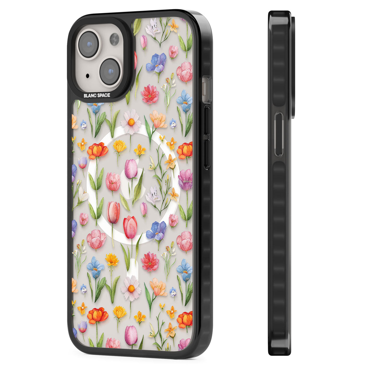 Small Flower Mix Magsafe Black Impact Phone Case for iPhone 13, iPhone 14, iPhone 15