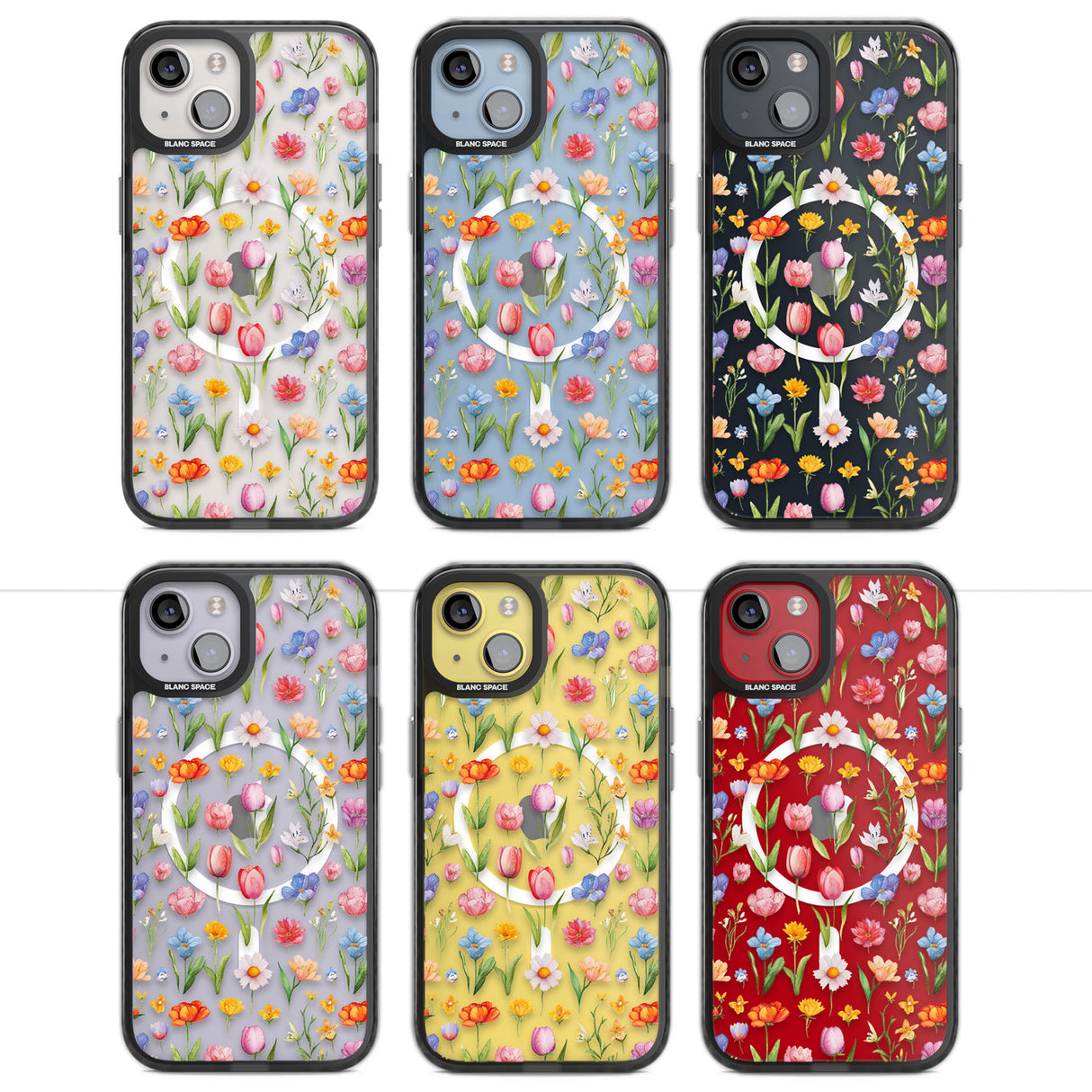 Small Flower Mix Magsafe Black Impact Phone Case for iPhone 13, iPhone 14, iPhone 15