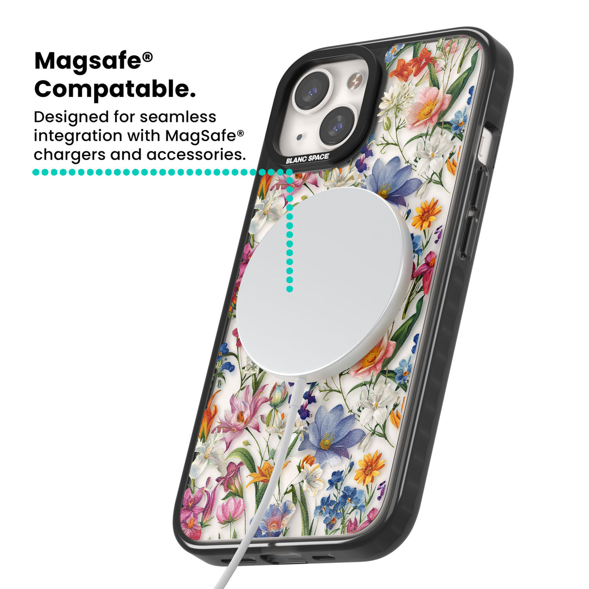 Vintage Wildflowers Magsafe Black Impact Phone Case for iPhone 13, iPhone 14, iPhone 15