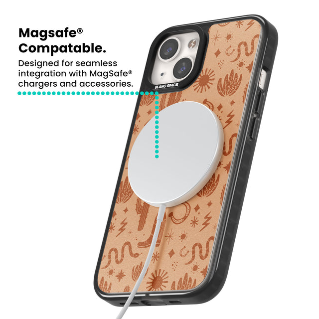 Wild West Pattern Magsafe Black Impact Phone Case for iPhone 13, iPhone 14, iPhone 15