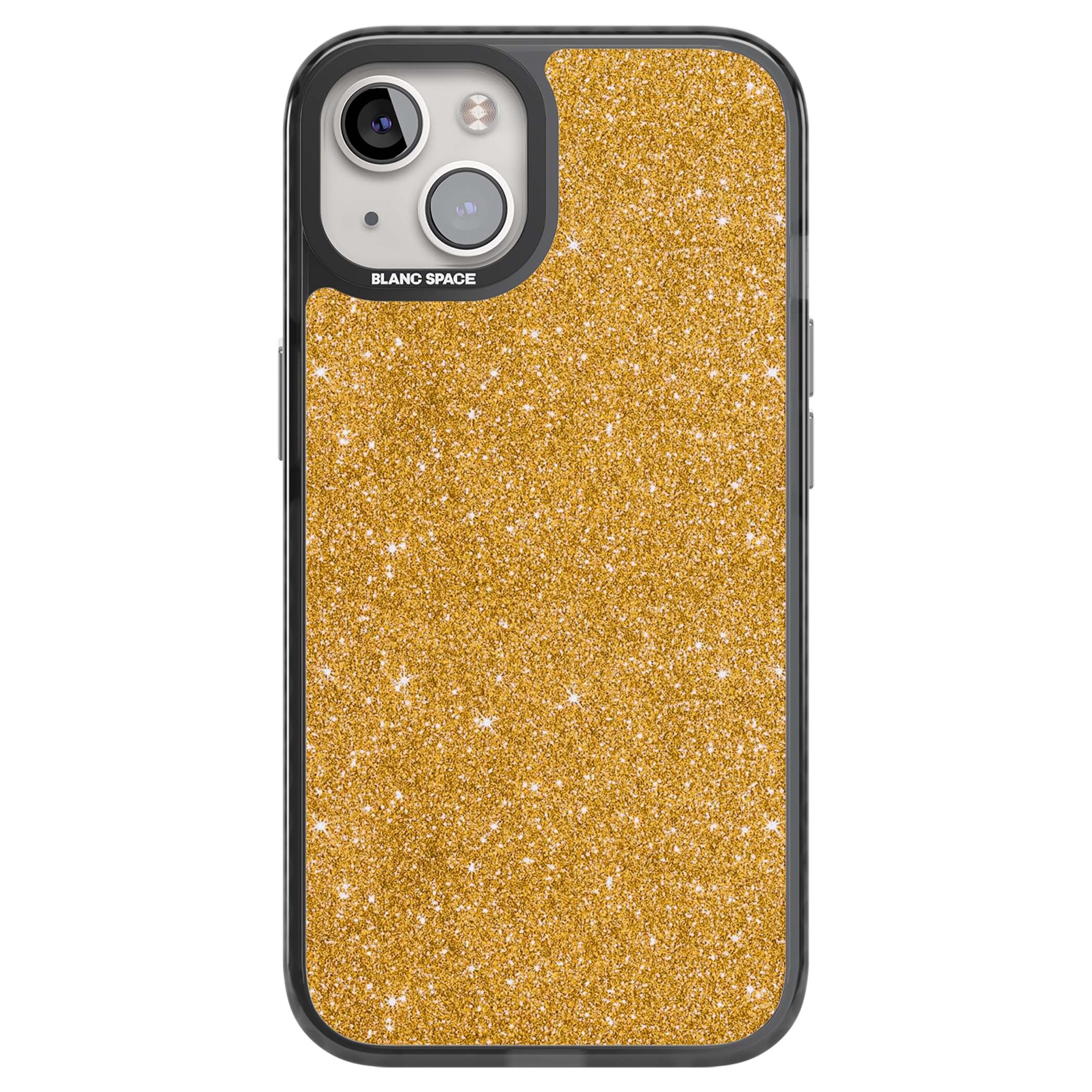 Gold Glitter gold glitter iPhone case featuring a shimmering sparkle wallpaper design in luxury gold | Black Impact case for iPhone 13, iPhone 14, iPhone 15