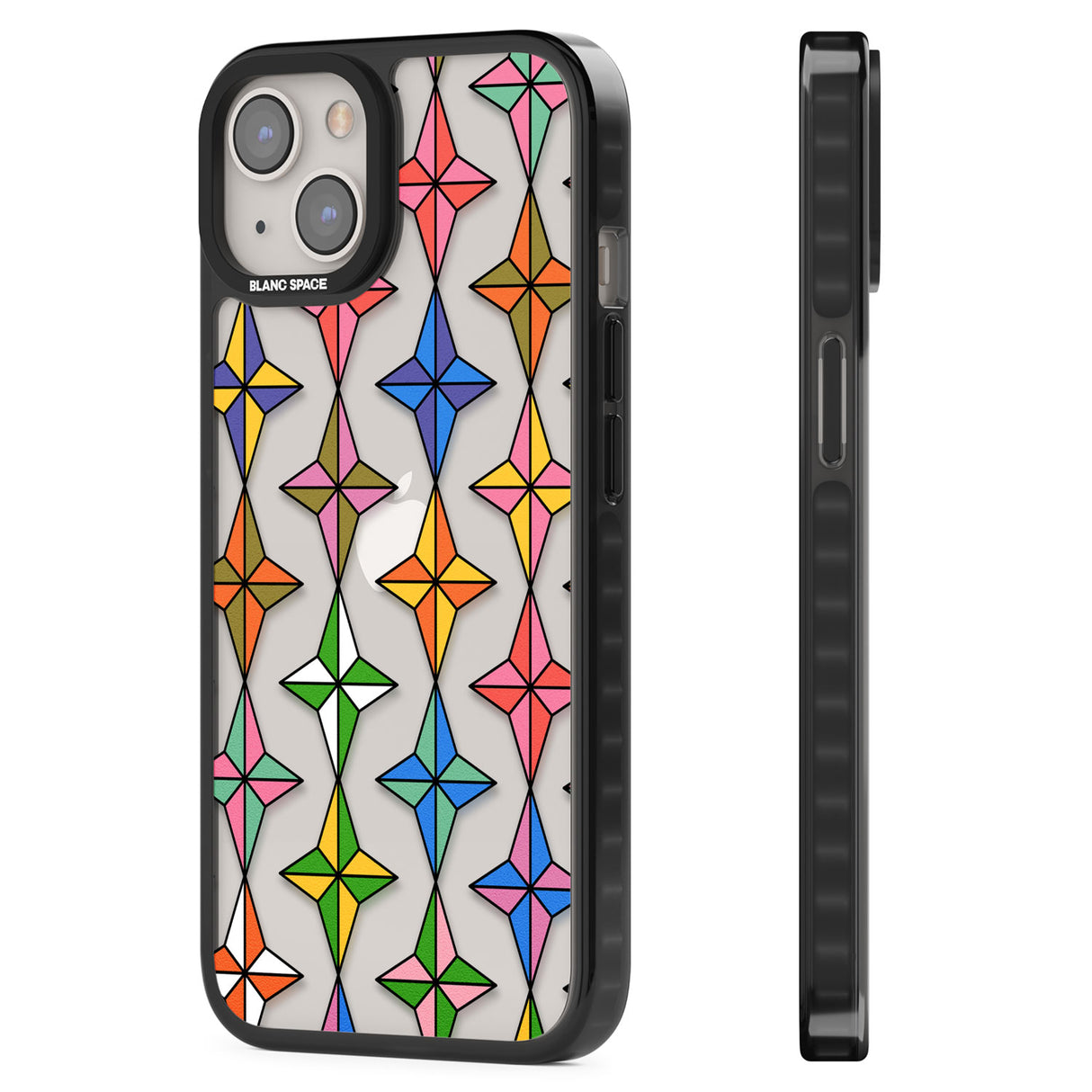 Multi Colour Stars Pattern Black Impact Phone Case for iPhone 13, iPhone 14, iPhone 15