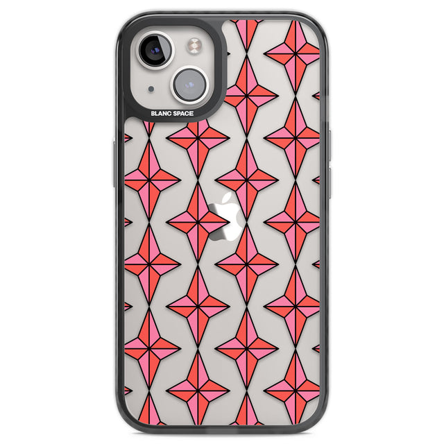 Rose Stars Pattern (Clear) Black Impact Phone Case for iPhone 13, iPhone 14, iPhone 15