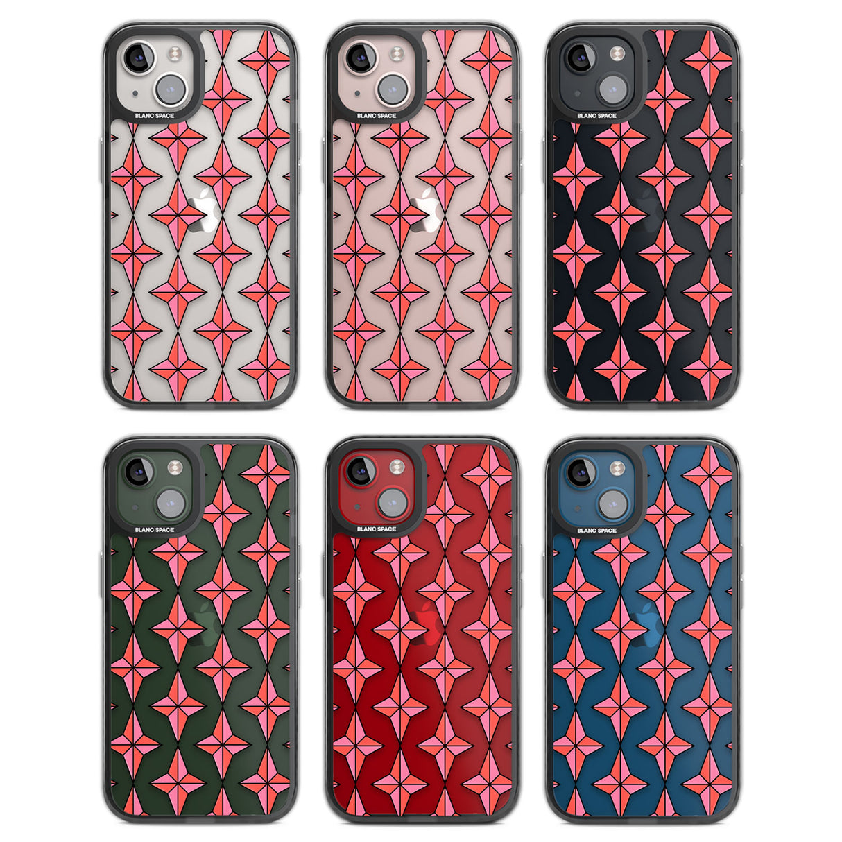 Rose Stars Pattern (Clear) Black Impact Phone Case for iPhone 13, iPhone 14, iPhone 15