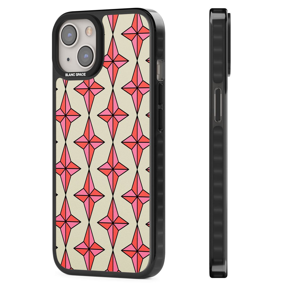 Rose Stars Pattern Black Impact Phone Case for iPhone 13, iPhone 14, iPhone 15