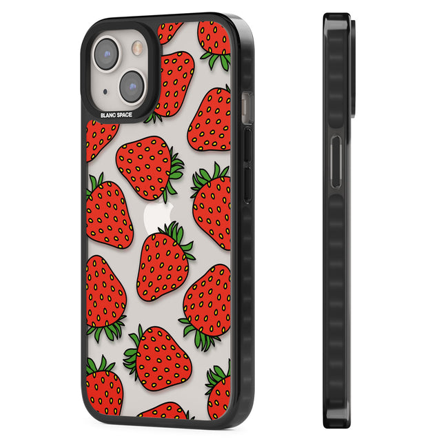 Strawberry Pattern Black Impact Phone Case for iPhone 13, iPhone 14, iPhone 15