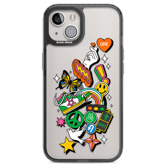 Nostalgic Sticker Collage Black Impact Phone Case for iPhone 13, iPhone 14, iPhone 15