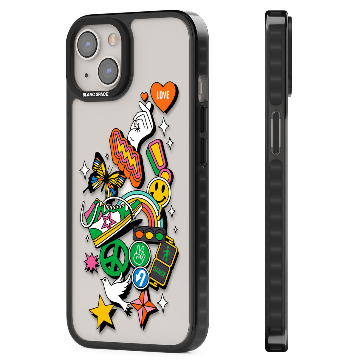 Nostalgic Sticker Collage Black Impact Phone Case for iPhone 13, iPhone 14, iPhone 15