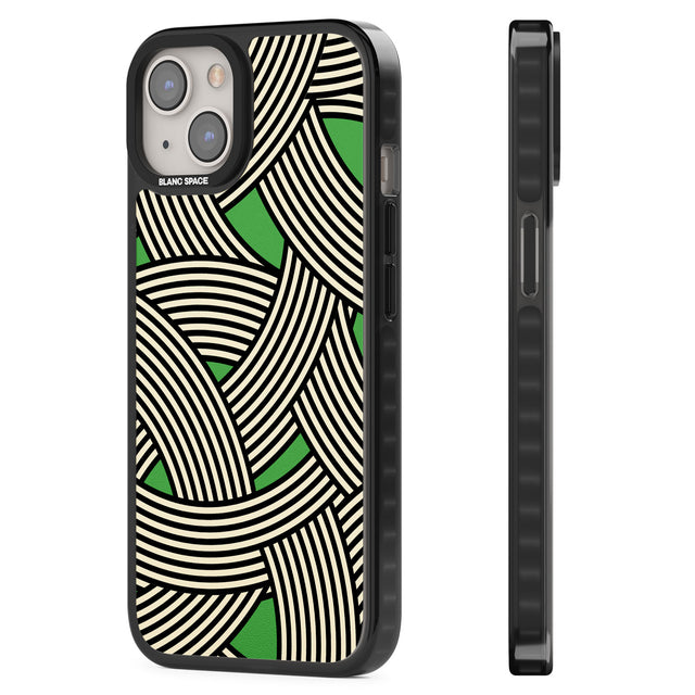 Green Optic Waves Black Impact Phone Case for iPhone 13, iPhone 14, iPhone 15