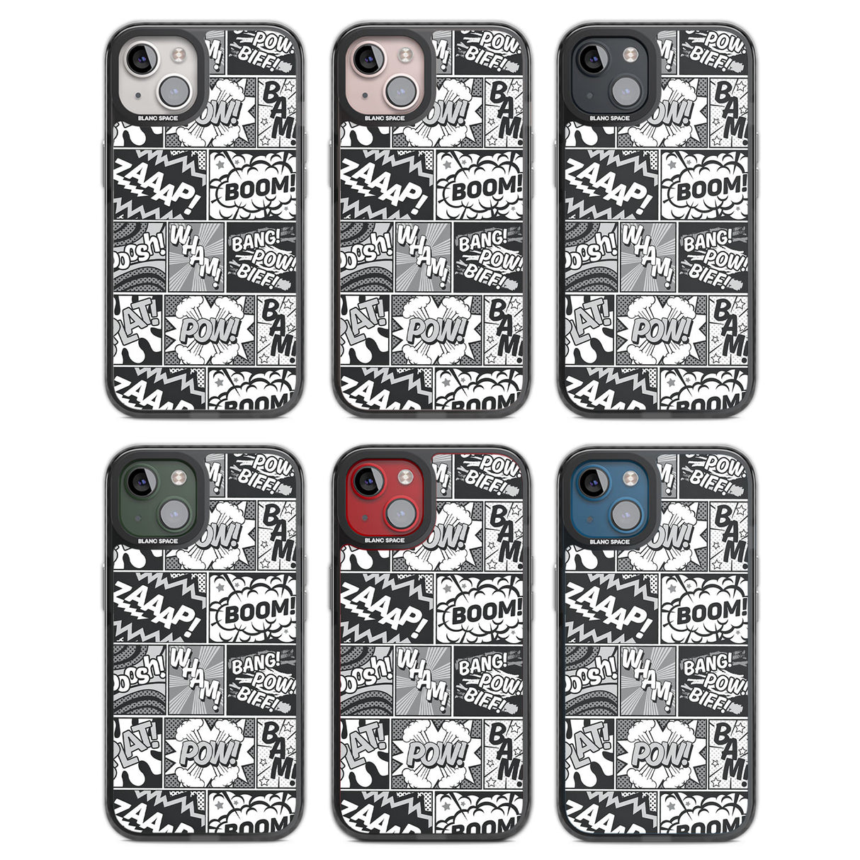 Onomatopoeia (Black & White) Black Impact Phone Case for iPhone 13, iPhone 14, iPhone 15