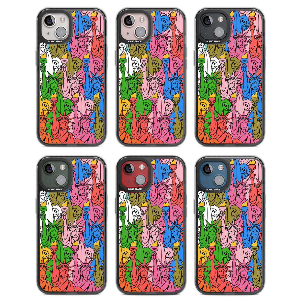 Multicolour Liberty Pattern Black Impact Phone Case for iPhone 13, iPhone 14, iPhone 15