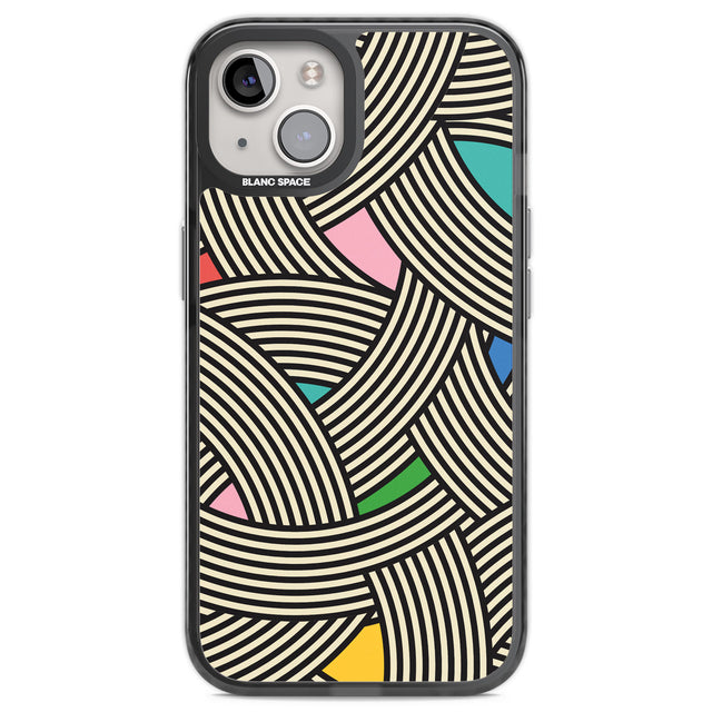 Multicolour Optic Waves Black Impact Phone Case for iPhone 13, iPhone 14, iPhone 15