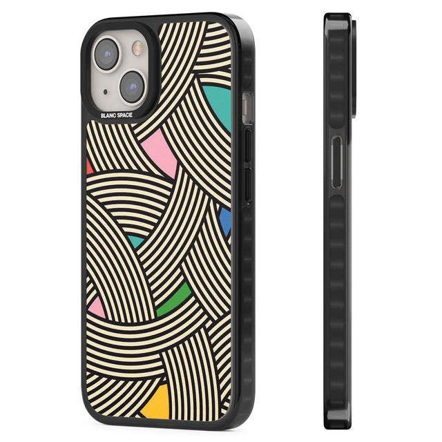 Multicolour Optic Waves Black Impact Phone Case for iPhone 13, iPhone 14, iPhone 15