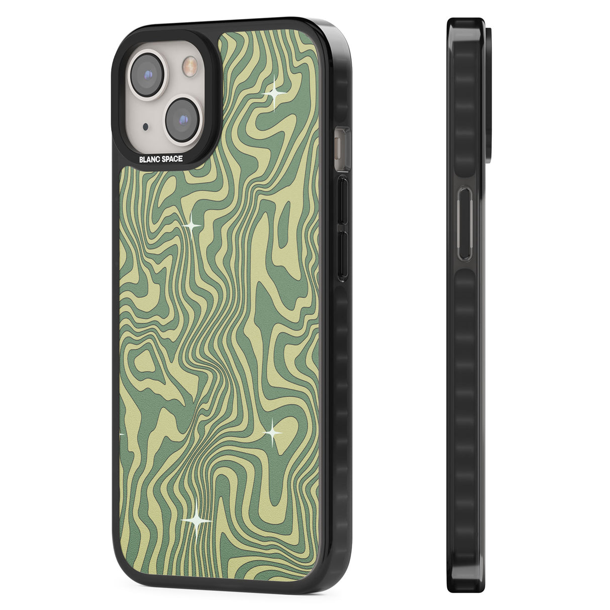 Green Abstract Wave Black Impact Phone Case for iPhone 13, iPhone 14, iPhone 15