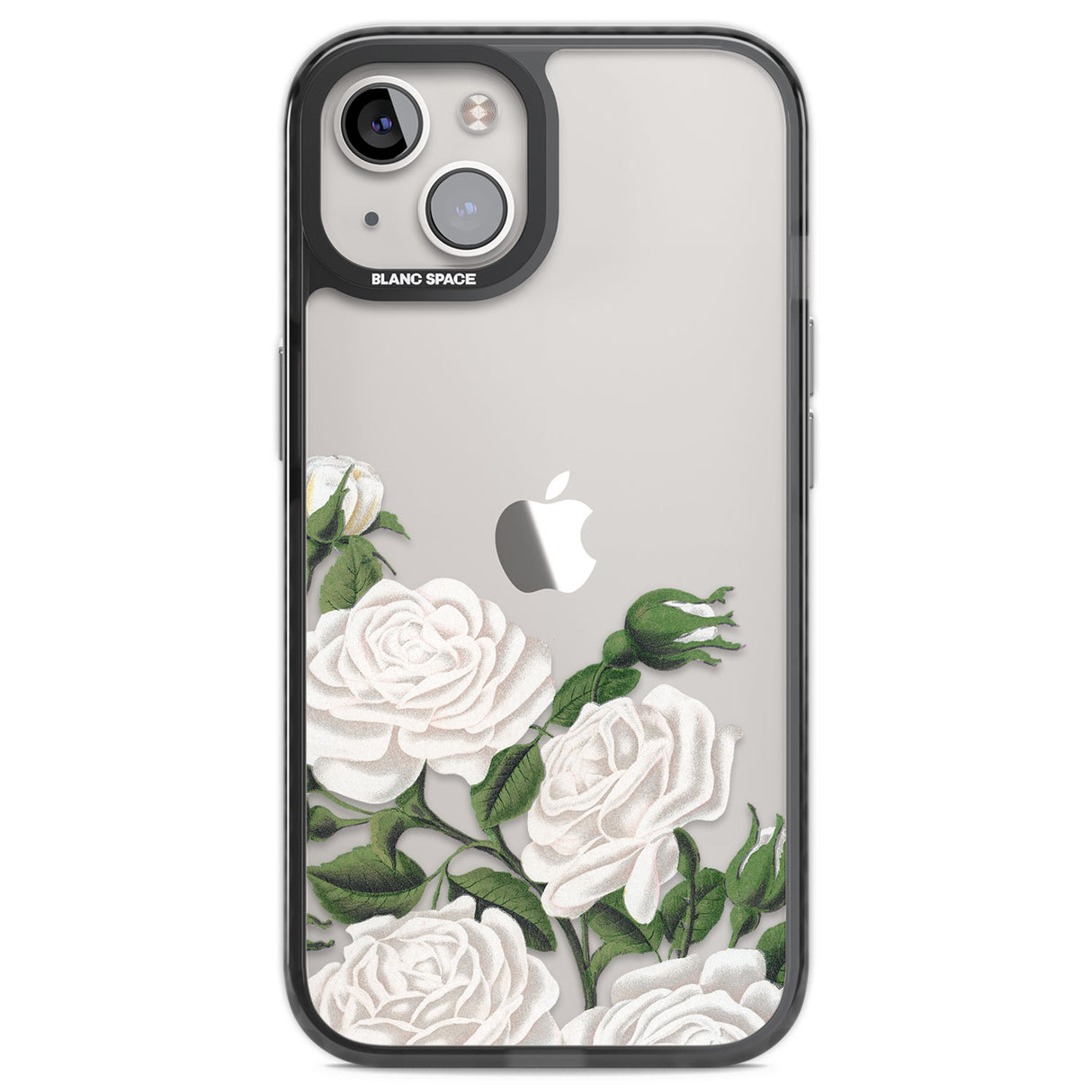 White Vintage Painted Flowers Black Impact Phone Case for iPhone 13, iPhone 14, iPhone 15