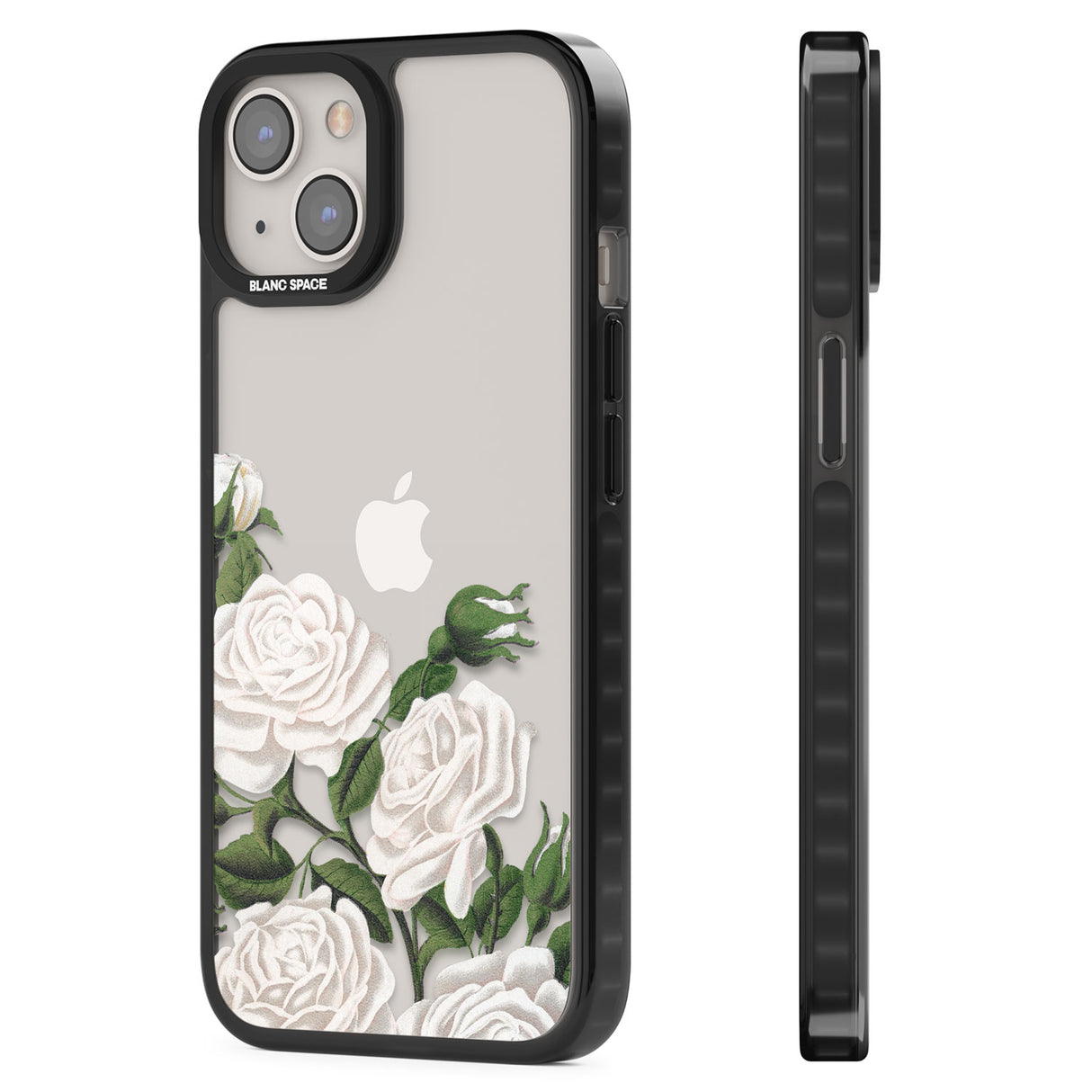 White Vintage Painted Flowers Black Impact Phone Case for iPhone 13, iPhone 14, iPhone 15