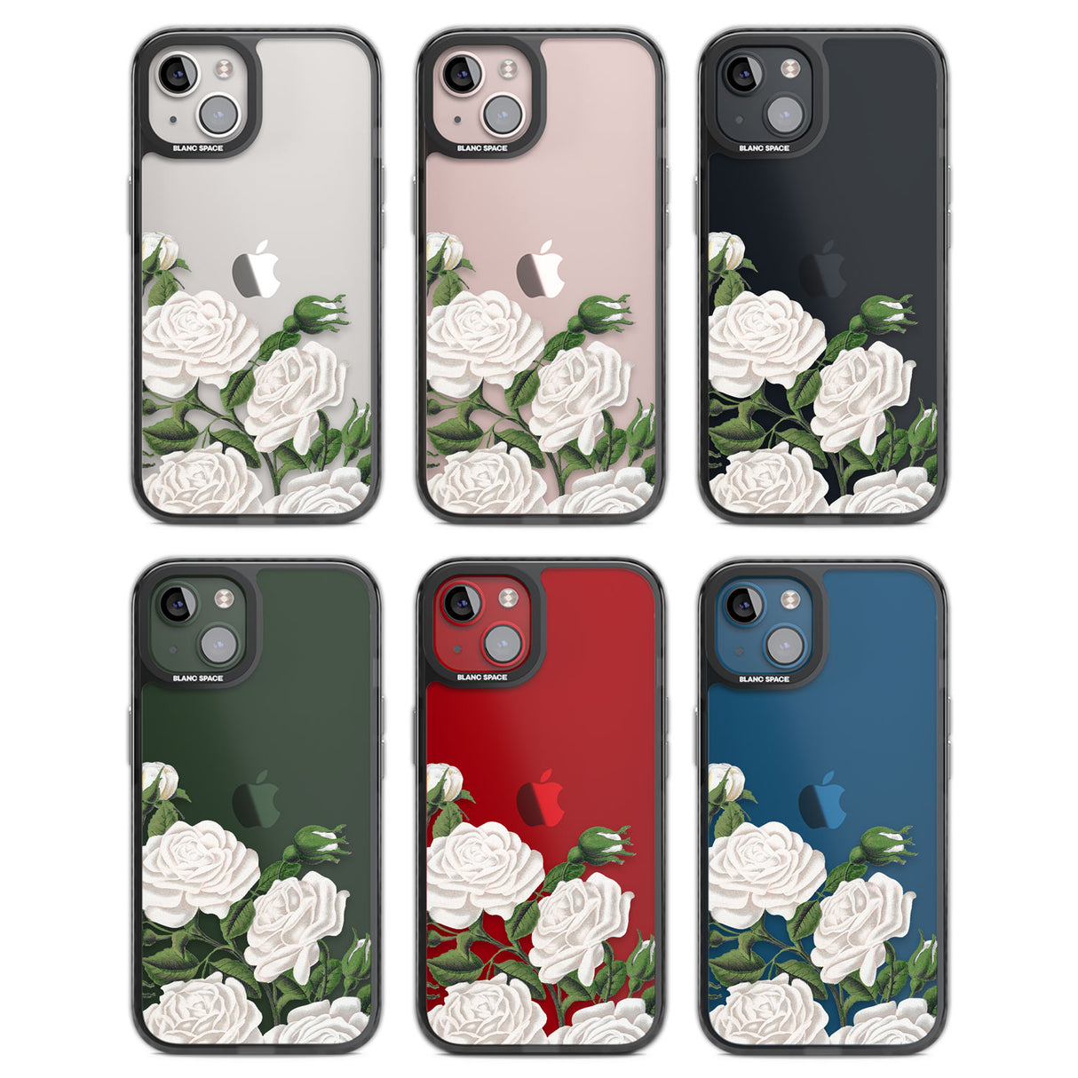 White Vintage Painted Flowers Black Impact Phone Case for iPhone 13, iPhone 14, iPhone 15