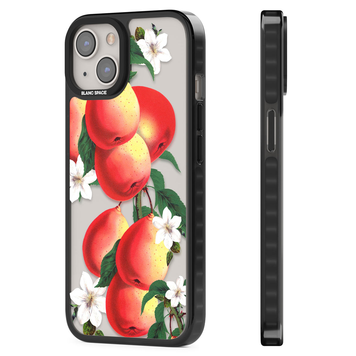 Vintage Painted Peaches Black Impact Phone Case for iPhone 13, iPhone 14, iPhone 15