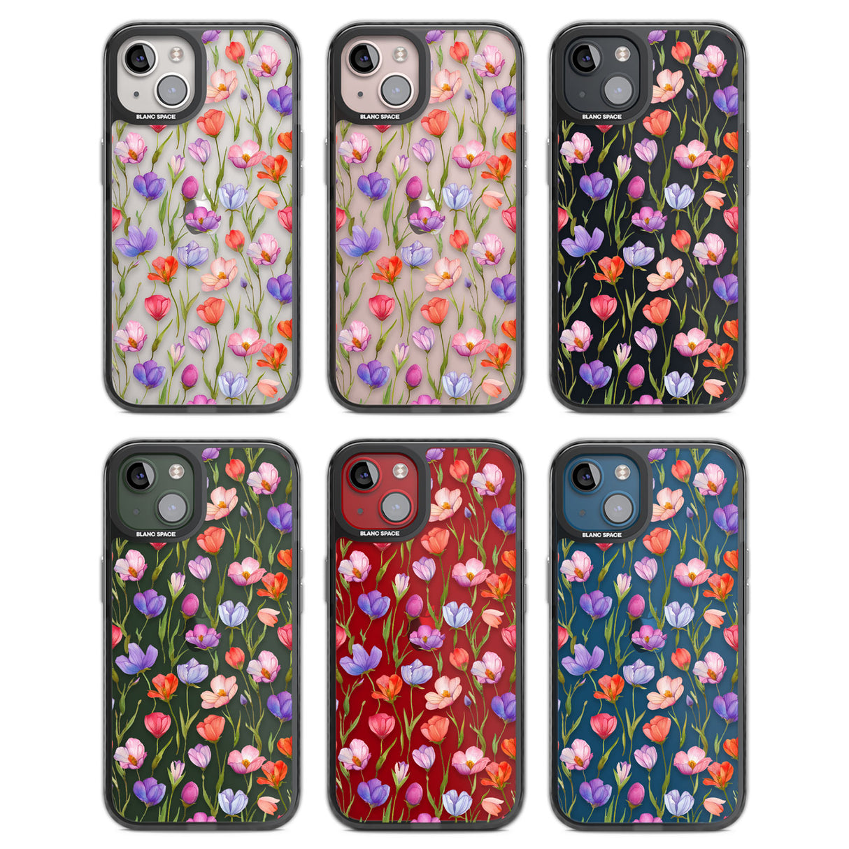 Red, Pink & Purple Flowers Black Impact Phone Case for iPhone 13, iPhone 14, iPhone 15