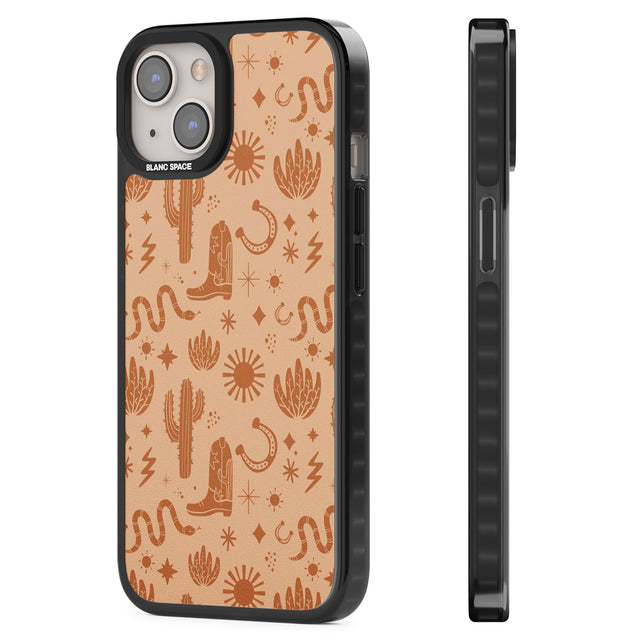Wild West Pattern Black Impact Phone Case for iPhone 13, iPhone 14, iPhone 15
