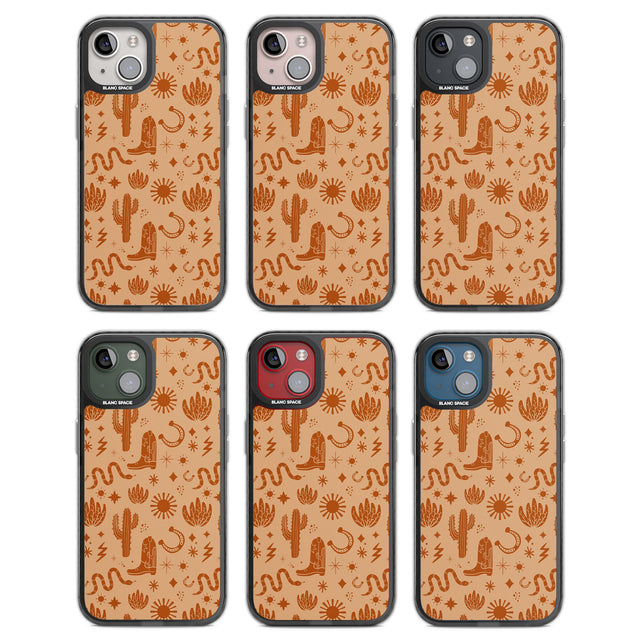 Wild West Pattern Black Impact Phone Case for iPhone 13, iPhone 14, iPhone 15