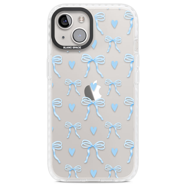 Blue Bows & Hearts Clear Impact Phone Case for iPhone 13, iPhone 14, iPhone 15