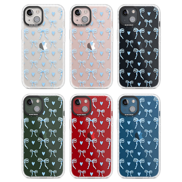 Blue Bows & Hearts Clear Impact Phone Case for iPhone 13, iPhone 14, iPhone 15