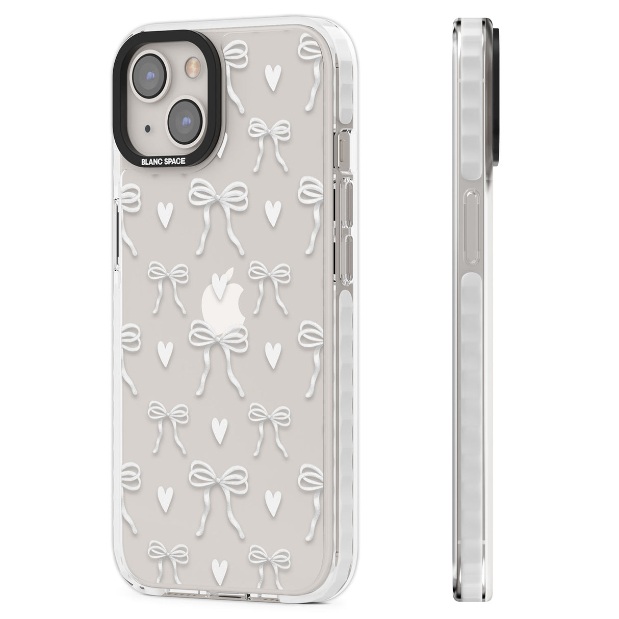 White Bows & Hearts Clear Impact Phone Case for iPhone 13, iPhone 14, iPhone 15