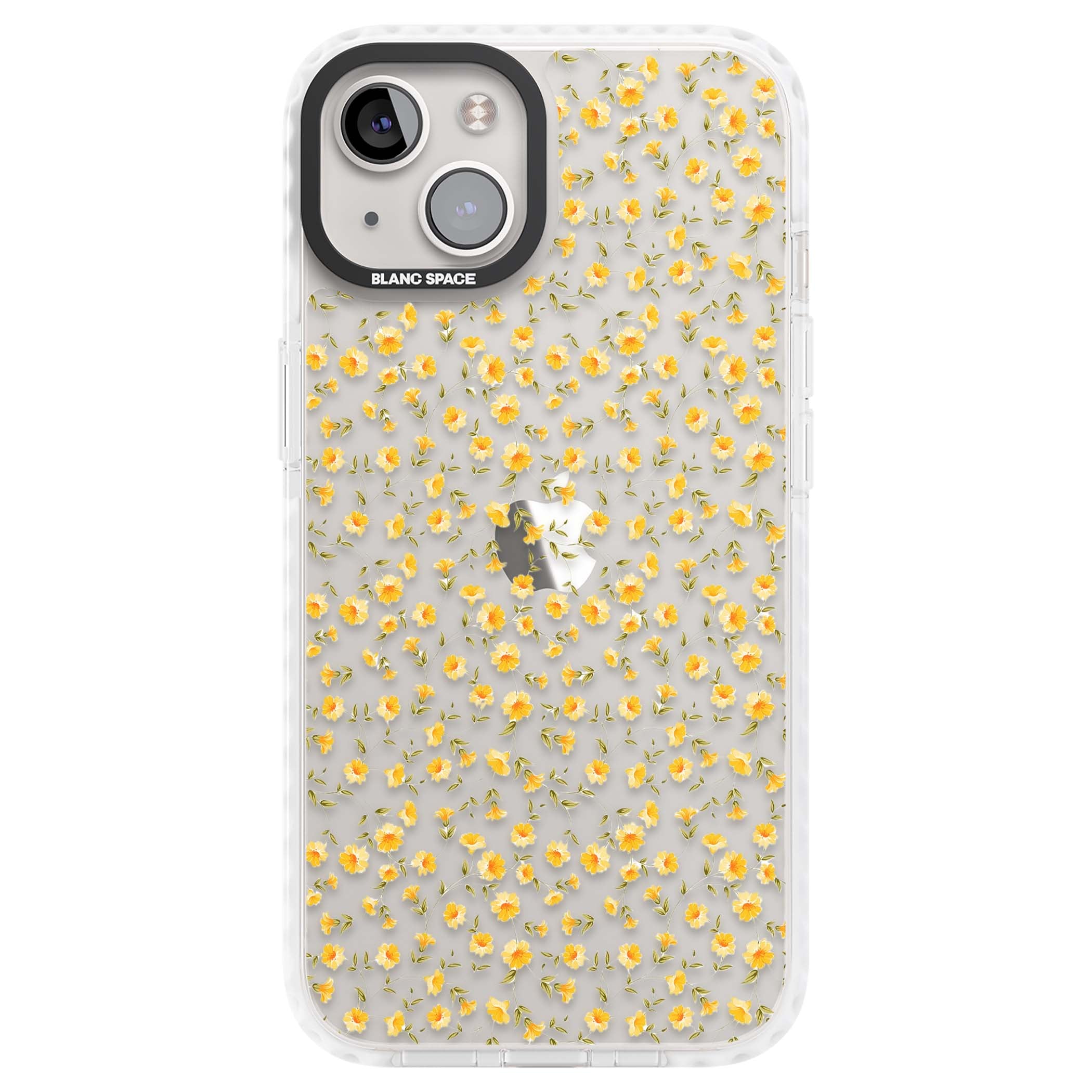 Buttercup wildflower iPhone case featuring tiny yellow flowers and trailing green vines on clear | Clear Impact case for iPhone 13, iPhone 14, iPhone 15