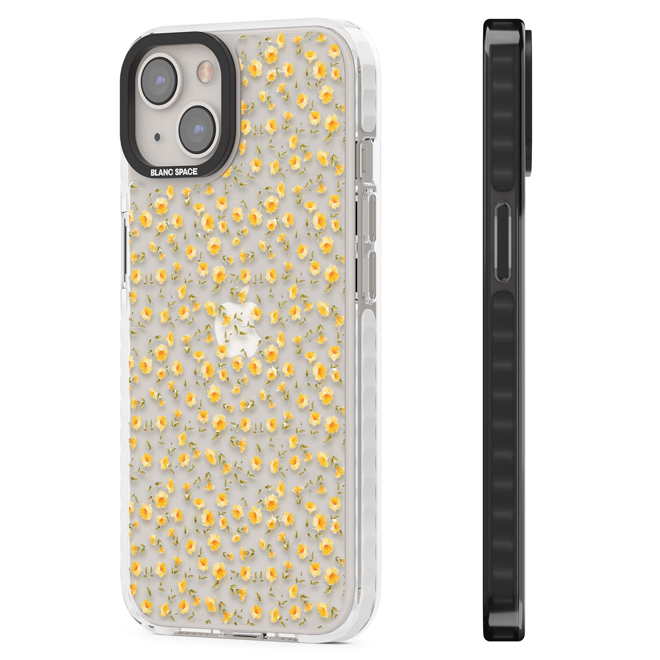 Buttercup wildflower iPhone case featuring tiny yellow flowers and trailing green vines on clear | Clear Impact case for iPhone 13, iPhone 14, iPhone 15