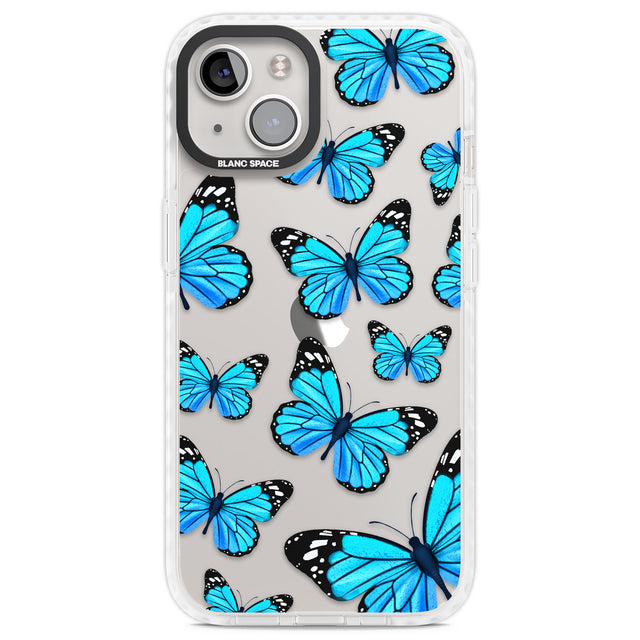 Blue Butterflies Clear Impact Phone Case for iPhone 13, iPhone 14, iPhone 15