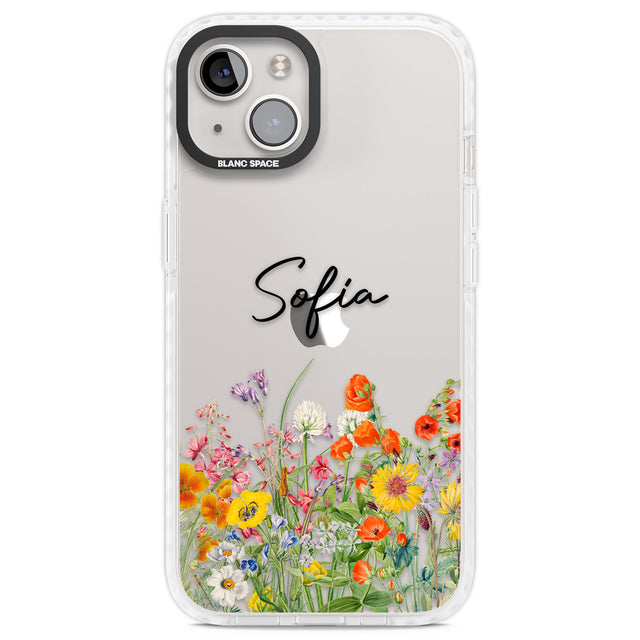 Personalised Summer Wildflowers Clear Impact Phone Case for iPhone 13, iPhone 14, iPhone 15