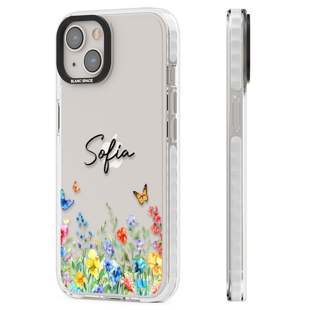 Personalised Buterflies & Wildflowers Clear Impact Phone Case for iPhone 13, iPhone 14, iPhone 15