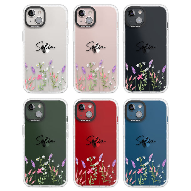 Personalised Lavender Wildflowers Clear Impact Phone Case for iPhone 13, iPhone 14, iPhone 15