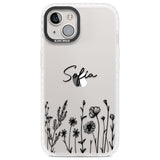 Personalised Black Wildflowers Clear Impact Phone Case for iPhone 13, iPhone 14, iPhone 15