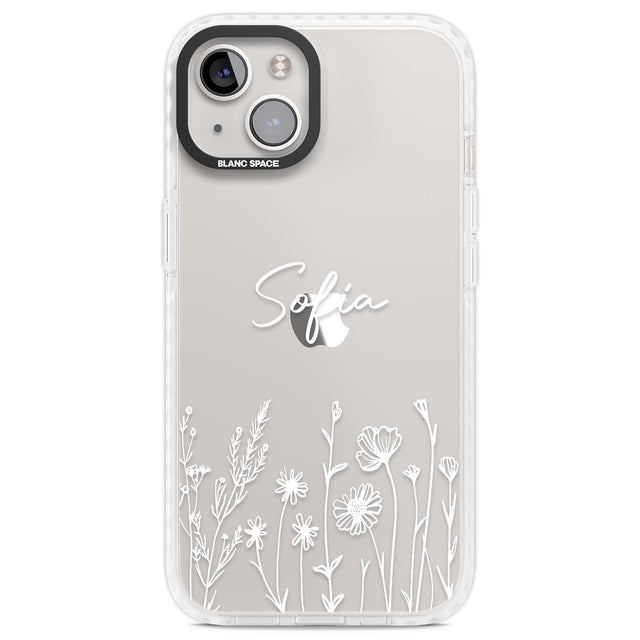 Personalised White Wildflowers Clear Impact Phone Case for iPhone 13, iPhone 14, iPhone 15