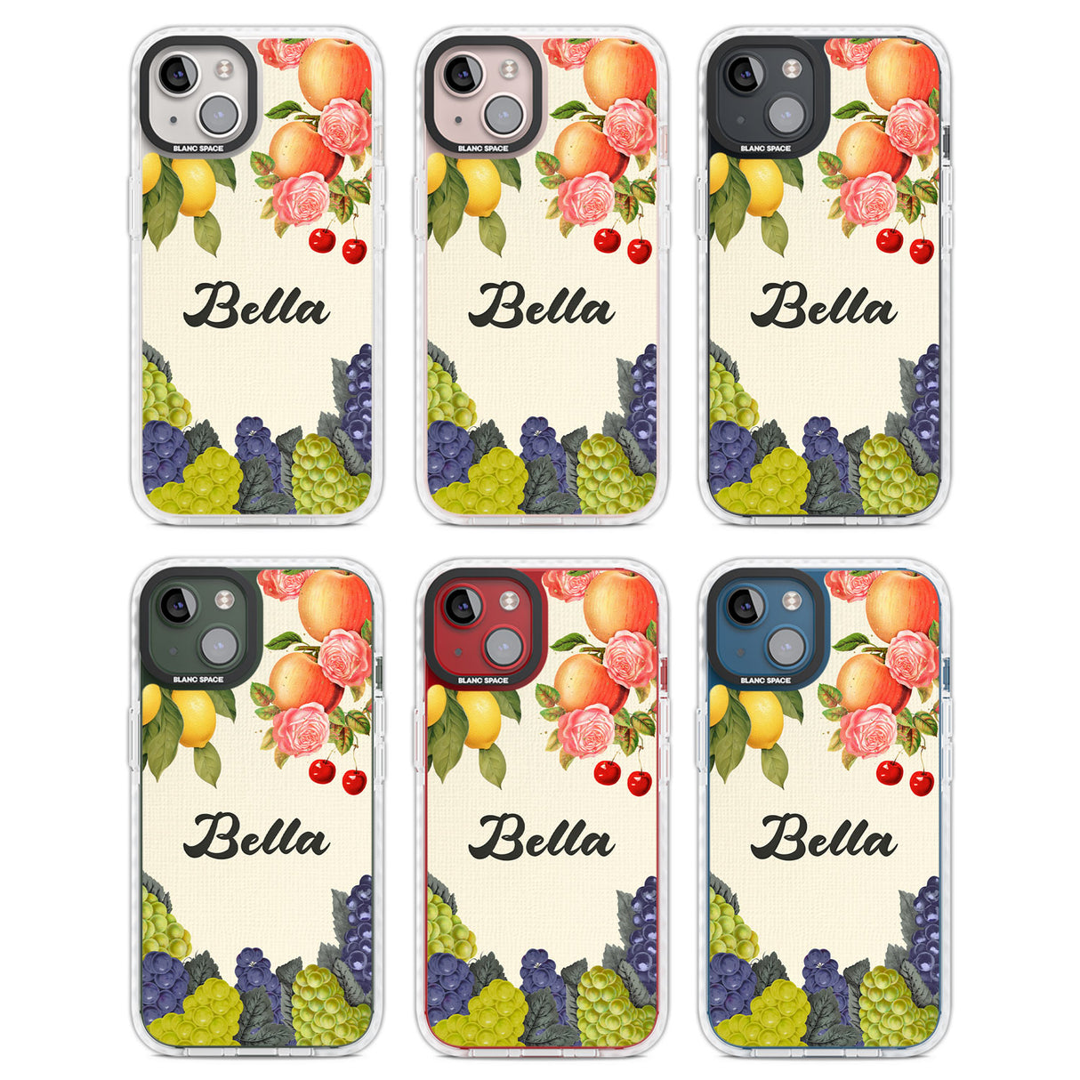 Personalised Vintage Fruits Clear Impact Phone Case for iPhone 13, iPhone 14, iPhone 15