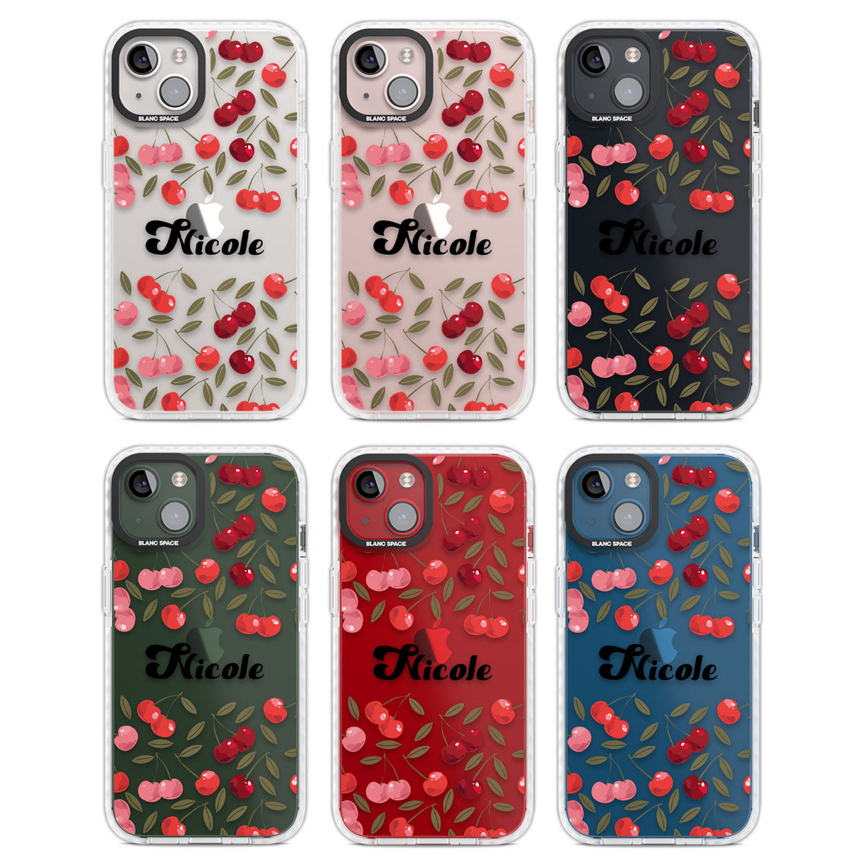 Personalised Cherry Pattern Clear Impact Phone Case for iPhone 13, iPhone 14, iPhone 15