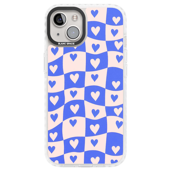 Blue Wavy Checked Hearts