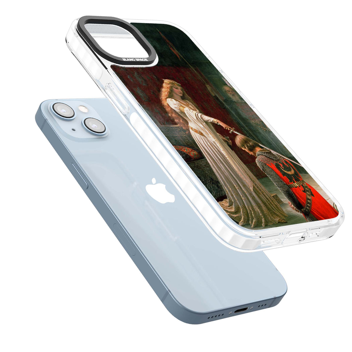 The Accolade renaissance art iPhone case featuring Edmund Blair Leighton's painting of a queen knighting a kneeling knight | Clear Impact case for iPhone 13, iPhone 14, iPhone 15