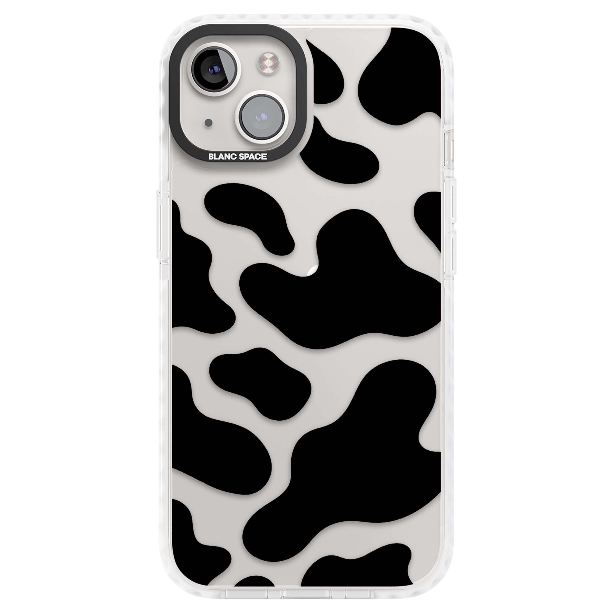 Clear Cow Print cow print iPhone case featuring black and white cow pattern splotches on a clear background | Clear Impact case for iPhone 13, iPhone 14, iPhone 15