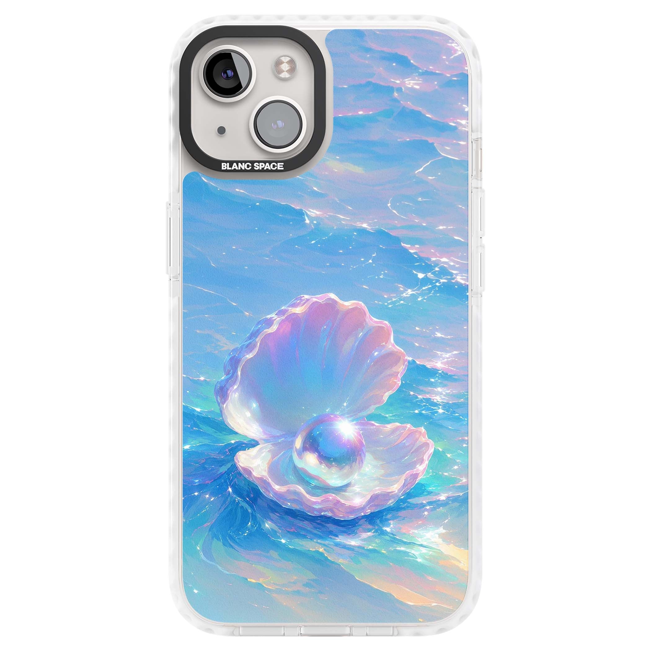 The Pearl Clam mermaidcore iPhone case featuring iridescent seashell, glowing pearl and pastel ocean waves | Clear Impact case for iPhone 13, iPhone 14, iPhone 15