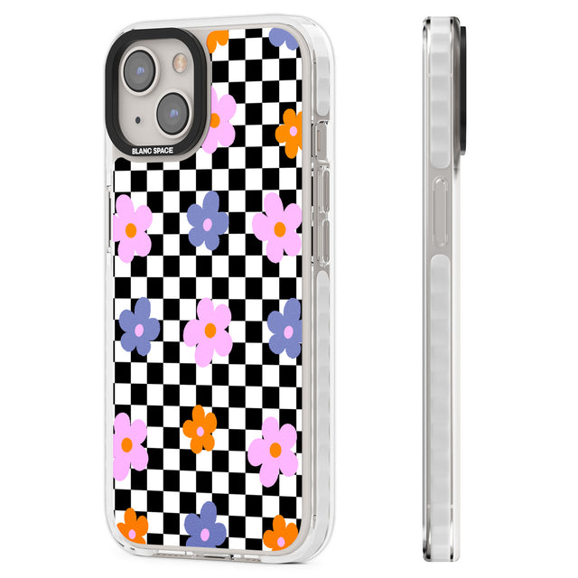 Checkered Blossom Clear Impact Phone Case for iPhone 13, iPhone 14, iPhone 15